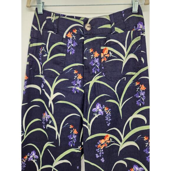 NWT Maeve The Colette Cropped Wide-Leg Linen Pants Sz 27 Dark Blue Floral #7E404 - Picture 5 of 12